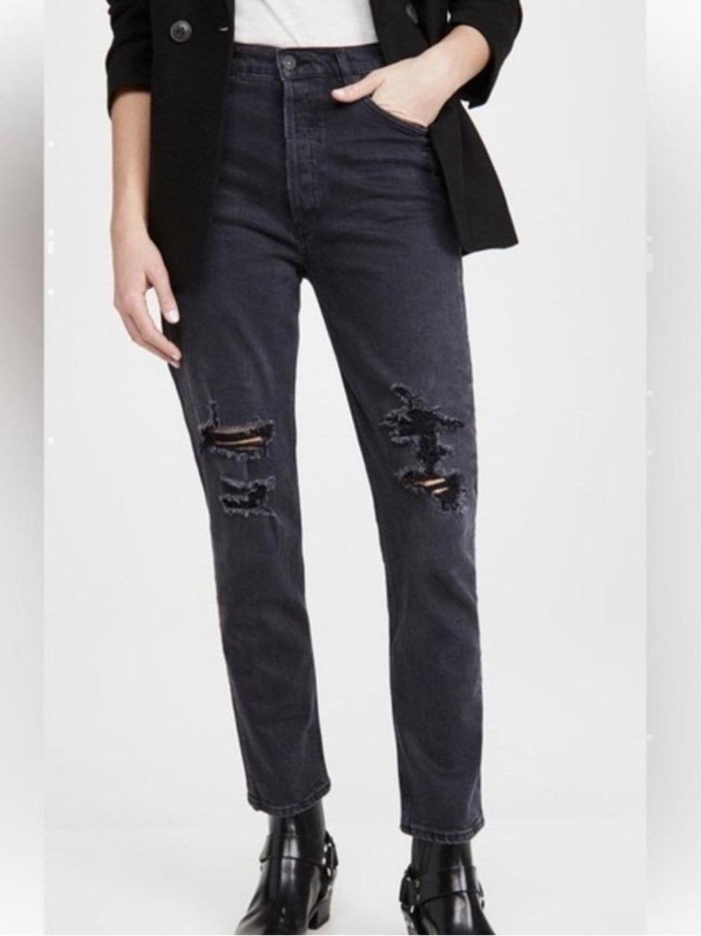 NWOT Citizens of Humanity Emerson distressed straight leg jeans black 27